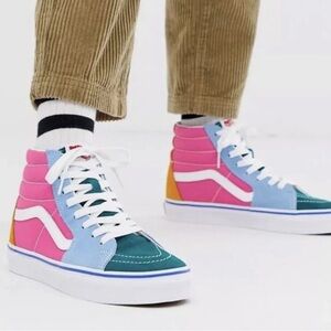 VANS SK8T HI TOPS MULTI-BRIGHT. PINK BLUE GREEN YELLOW MENS Z 10